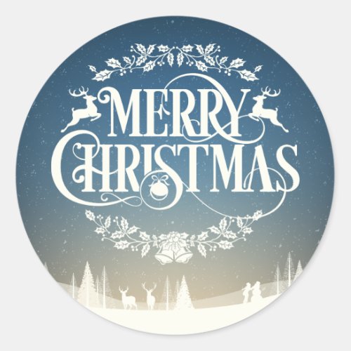 Merry Christmas Winter Snow Scene Classic Round Sticker