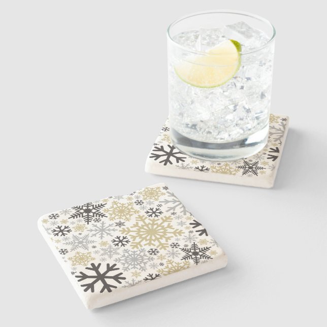 Merry Christmas Winter Snowflake Pattern Stone Coaster (Side)