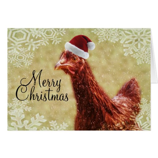 Merry Christmas Winter Snowflake Santa Chicken Card | Zazzle
