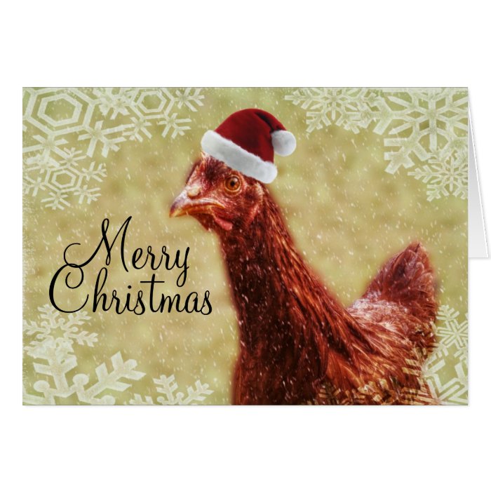 Merry Christmas Winter Snowflake Santa Chicken Greeting Card