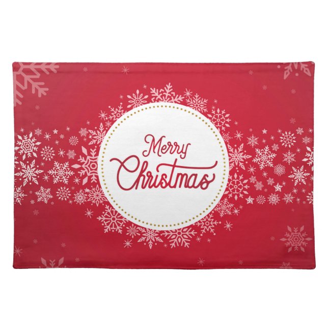 Merry Christmas Winter Snowflakes Red Festive Cloth Placemat (Front)