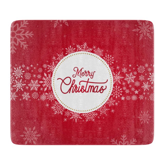 Merry Christmas Winter Snowflakes Red Festive Cutting Board (Front)