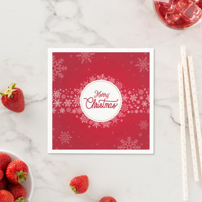 Merry Christmas Winter Snowflakes Red Festive Napkins (Insitu)