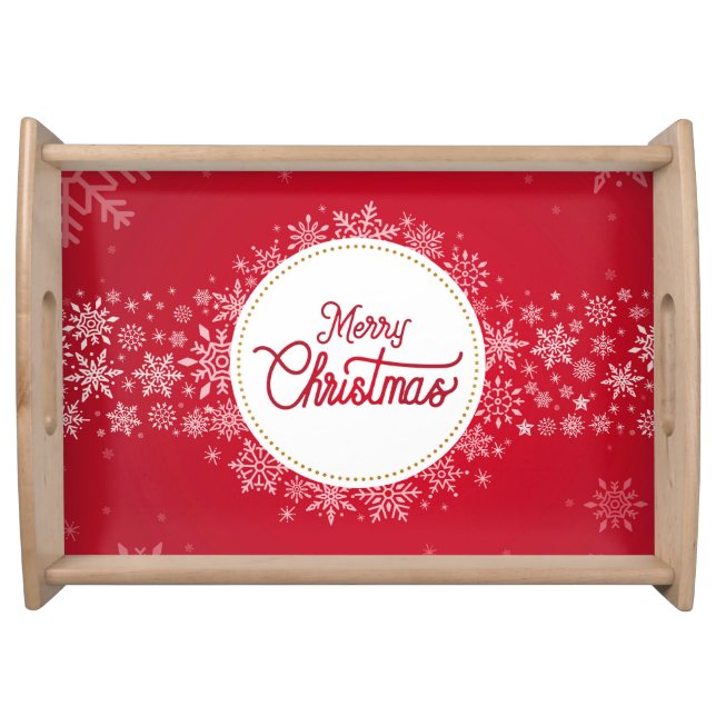 Merry Christmas Winter Snowflakes Red Festive Serving Tray (Front)