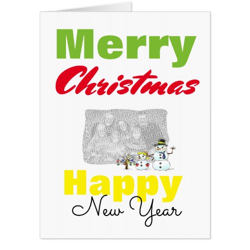 Merry Christmas winter snowman add family photo Card