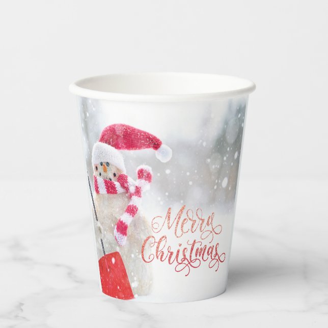 Merry Christmas Winter Snowman Paper Cups (Front)