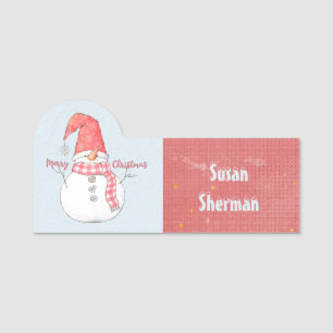 Merry Christmas Winter Snowman Snow Covered Name Name Tag