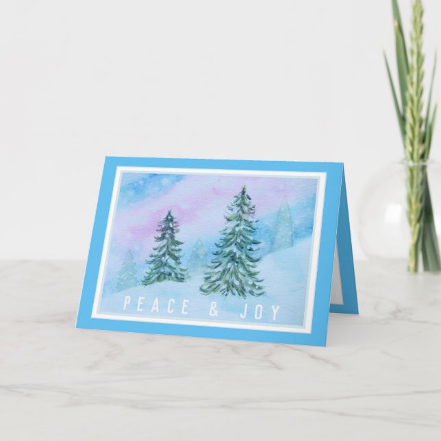 Merry Christmas Winter Trees Watercolor Card (Front)