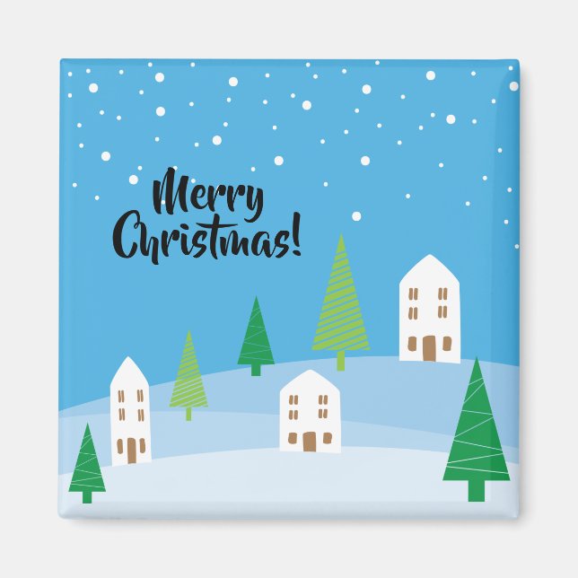 Merry Christmas Winter Village Magnet (Front)