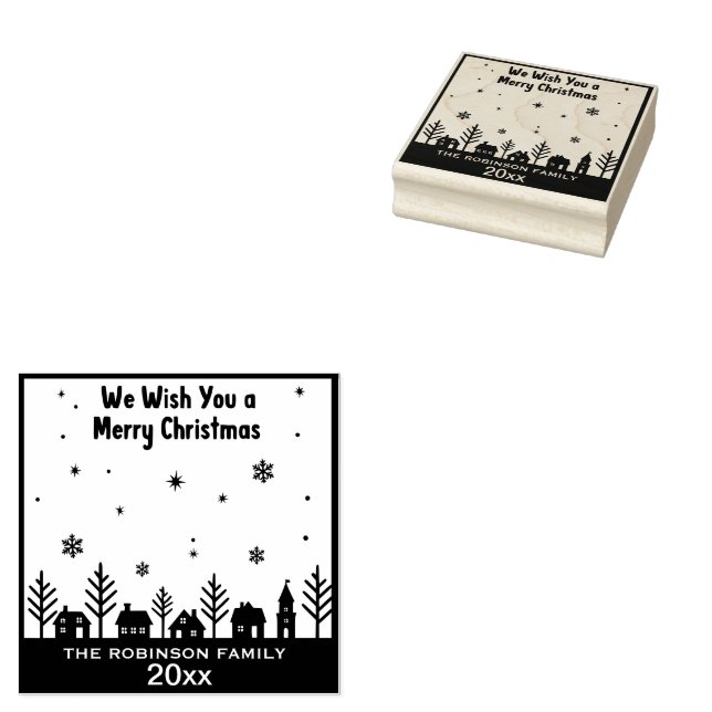 Merry Christmas Winter Village Rubber Stamp (Stamped)