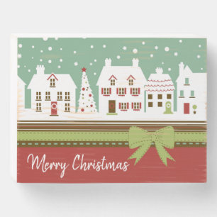 Merry Christmas Winter Village Wooden Box Sign