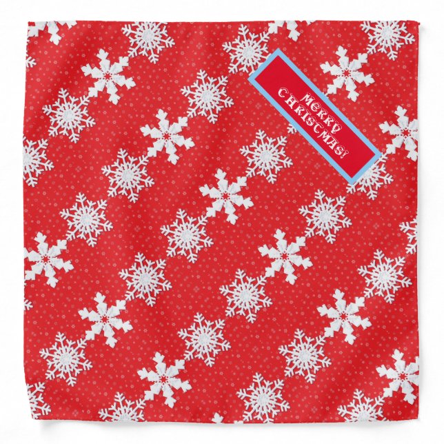 Merry Christmas! Winter White Snowflakes Red Bandana (Front)