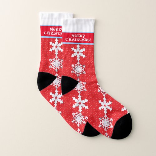 Merry Christmas Winter White Snowflakes Red Socks