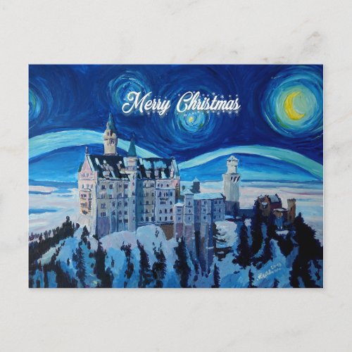 Merry christmas winter wonderland castle postcard