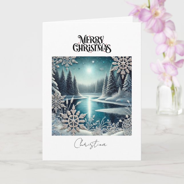 Merry Christmas Winter Wonderland Snow Flakes  Card (Orchid)