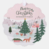 Merry Christmas Winter Wonderland Woodland Animals Ornament Card (Front)