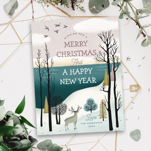 Merry Christmas Winter woodland nordic landscape Holiday Postcard