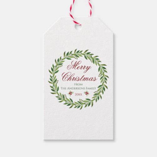 Merry Christmas Winter Wreath Family Gift Tags