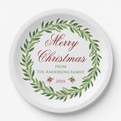 Merry Christmas Winter Wreath Family Paper Plates