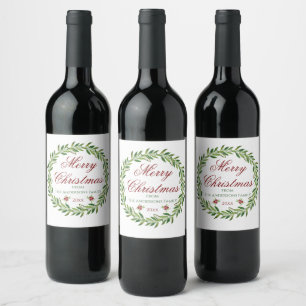 Merry Christmas Winter Wreath Family Wine Label