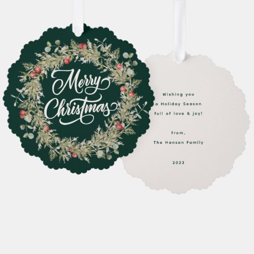 Merry Christmas Winter Wreath Ornament Card