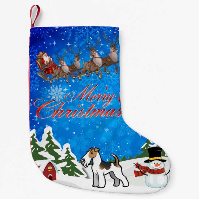 Merry Christmas Wire Fox Terrier Small Christmas Stocking (Front)