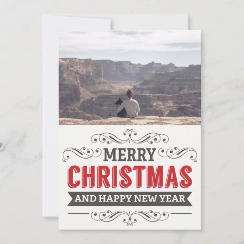 Merry Christmas Wish Retro Typography Family Photo Holiday Card