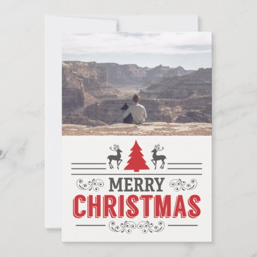 Merry Christmas Wish Retro Typography Family Photo Holiday Card