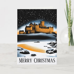 Merry Christmas Wishes Bamburgh Castle England Card