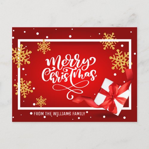 Merry Christmas Wishes Glitter Snow Family Photo Holiday Postcard