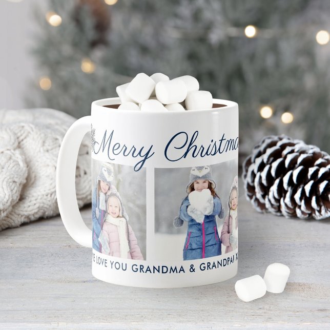 Merry Christmas Wishes Navy Snowflake Photo Coffee Mug (Creator Uploaded)