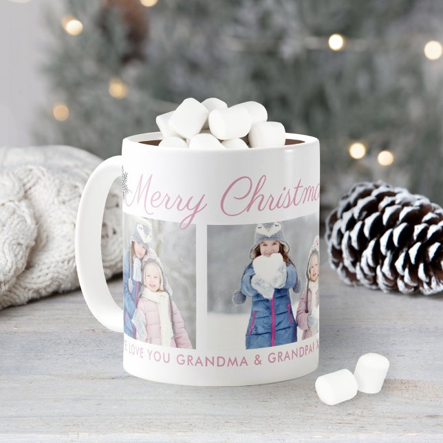 Merry Christmas Wishes Pink Snowflake Photo Coffee Mug (Creator Uploaded)