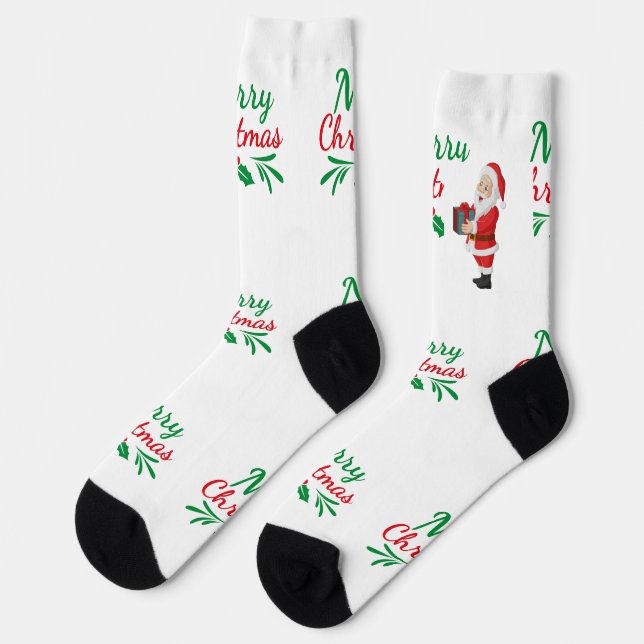 Merry Christmas wishes Printed Premium Crew  Socks (Left)
