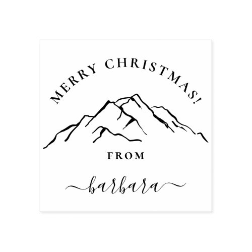 Merry Christmas Wishes Winter Mountain Rubber Stamp