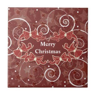 Merry Christmas wishes with bows and stars Ceramic Tile