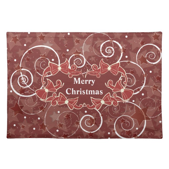 Merry Christmas wishes with bows and stars Cloth Placemat (Front)