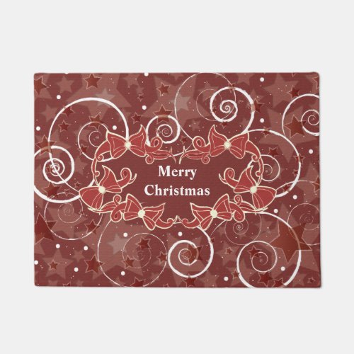 Merry Christmas wishes with bows and stars Doormat