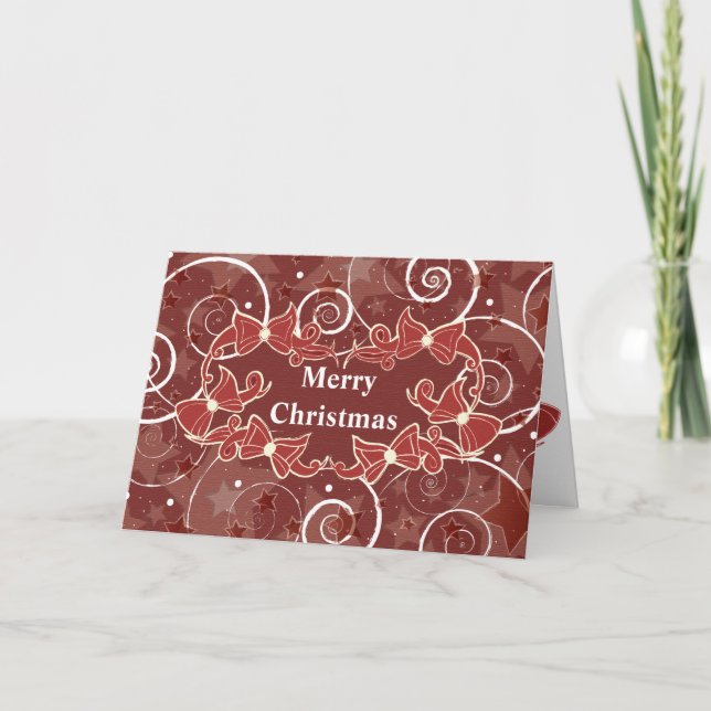 Merry Christmas wishes with bows and stars Holiday Card (Front)