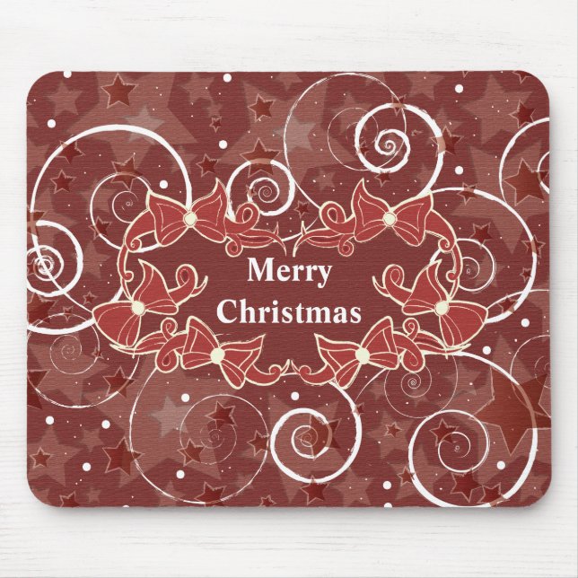Merry Christmas wishes with bows and stars Mouse Pad (Front)