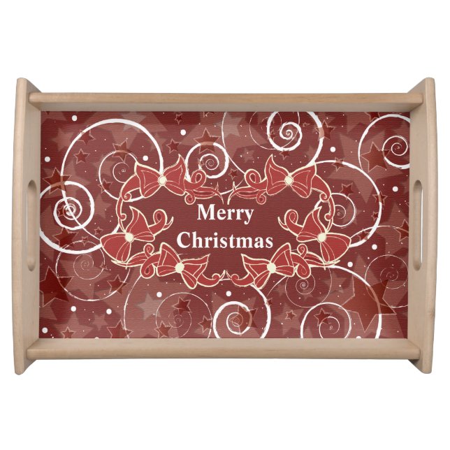 Merry Christmas wishes with bows and stars Serving Tray (Front)