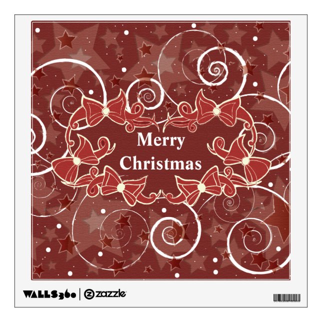 Merry Christmas wishes with bows and stars Wall Decal (Front)