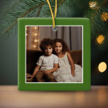 Merry Christmas with 1 Photo - green single sided Ceramic Ornament<br><div class="desc">Add one picture to this cute holiday illustration - perfect for the kids. A simple and modern photo to make a memorable wrap under your tree. A modern minimal script font with a place to upload 1 square photo.</div>