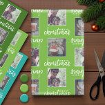 Merry Christmas with 2 Square Photos - blue green Wrapping Paper Sheets<br><div class="desc">Add two pictures to this cute holiday greeting in a modern script - perfect for the kids. A simple and modern photo to make a memorable wrap under your tree. For best results,  crop your photo into squares before uploading.</div>