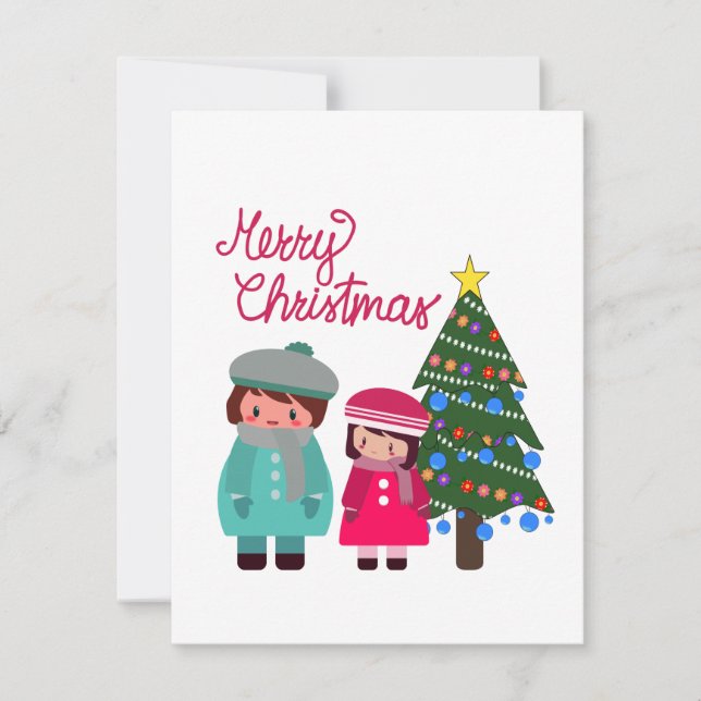 Merry Christmas with a Chibi couple Holiday Card (Front)