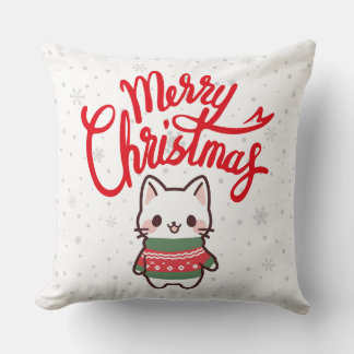 Merry Christmas with a cute kitten Throw Pillow