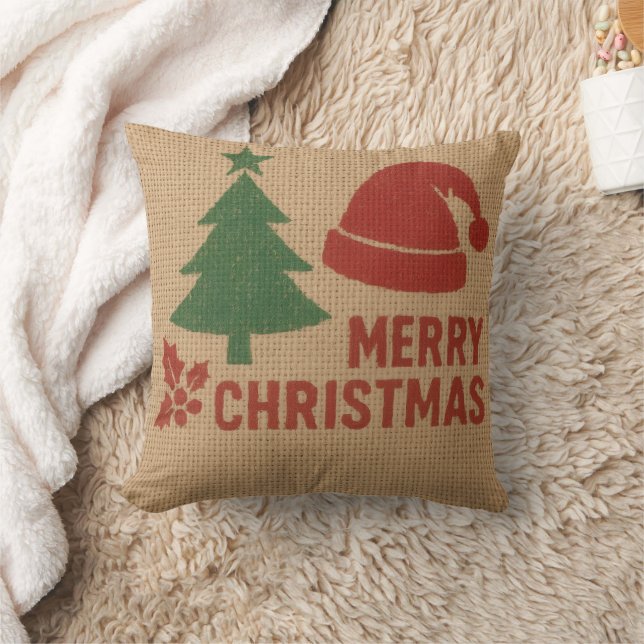 Merry Christmas with a cute knitted feel Throw Pillow (Blanket)