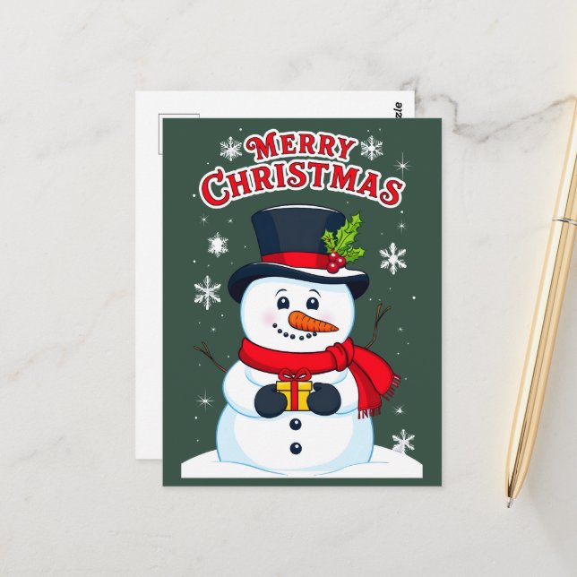 Merry Christmas with a Magic Snowman Postcard (Front/Back In Situ)