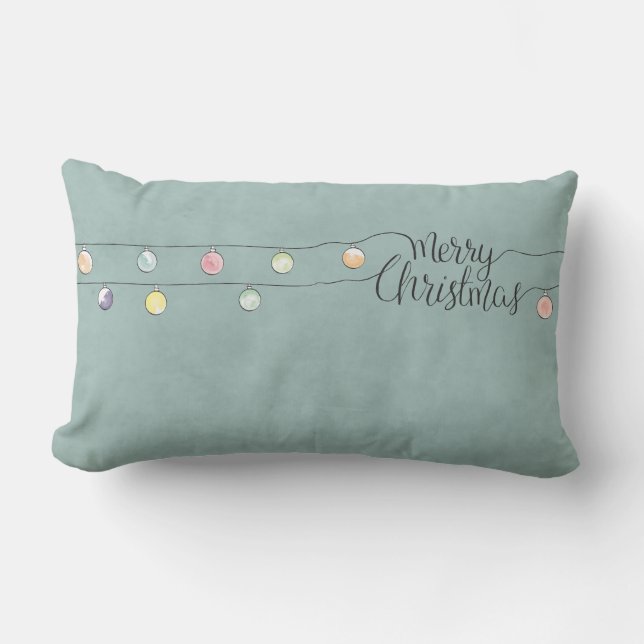 Merry Christmas with a String of Ornaments Lumbar Pillow (Front)