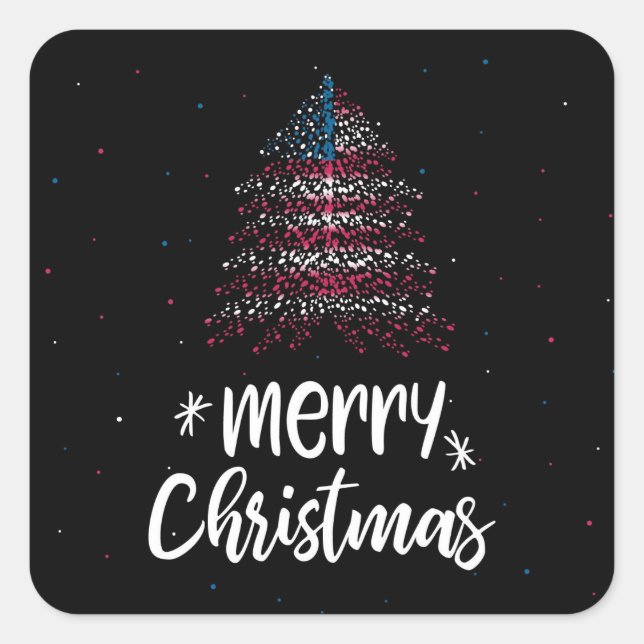 Merry Christmas with American flag Square Sticker (Front)