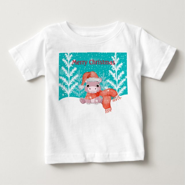 Merry Christmas with Baby Hippo Baby T-Shirt (Front)